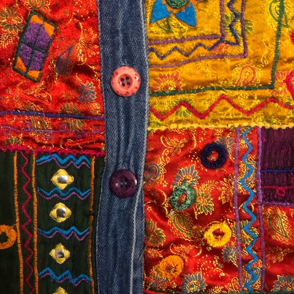 Patchwork Boho Hippie Embroidered Patch Denim Jacket - Picture 4 of 6